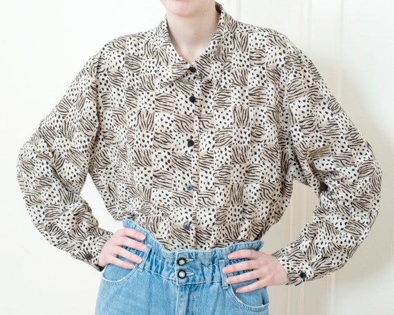 80s brown animal print blouse | oversized geometr… - image 6