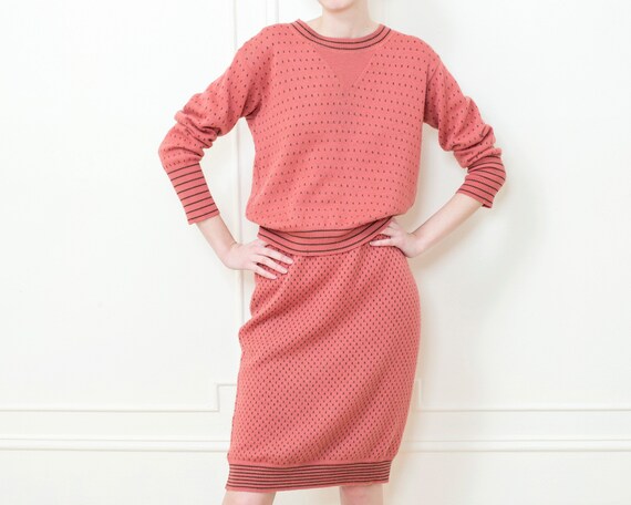 70s pink knit sweater skirt set | salmon 2 piece s