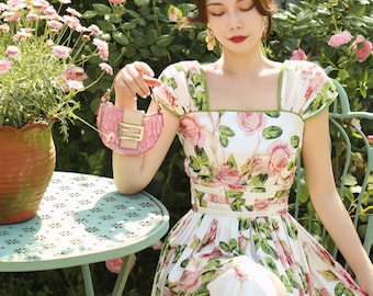 Discontinued---Vintage Rose Print Dress - Recycled Polyester Silk-Like, Lightweight & Wrinkle-Free