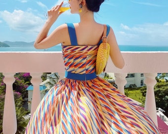 Mr. Water New York Summer New Arrival Rainbow Midi Dress. Summer Party/Event Dress