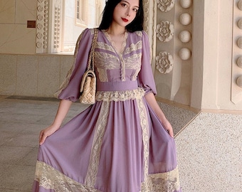 Vintage Inspired Lace Dress: Retro Palace Style, Pearl Chiffon