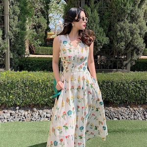 Mr. Water 100 Linen Dress. Full Embroidery Flower Summer Dress