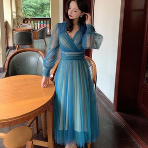 blue dress for baby girl Pleated V-neckline Dark Blue Homecoming Party Dress Semi-formal Gown –  loveangeldress main image 0