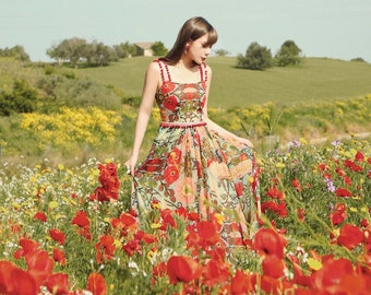 Mr. Water Maxi Dress,Poppy Flower Prints Summer Dress