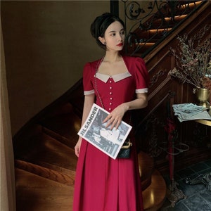 Mr. Water New York Retro Style Red Dress for Christmas. Women's Midi Dress.