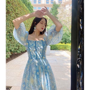 Mr. Water New York "The Starry Night" by Van Gogh inspired Summer Dress, Chiffon Midi Dress.