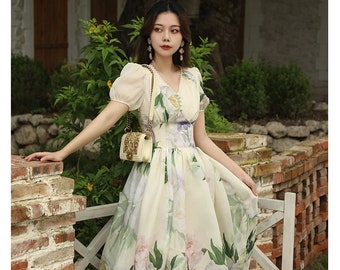 Mr. Water New York V Neck Summer Dress, Retro French Style 2024 New Arrival