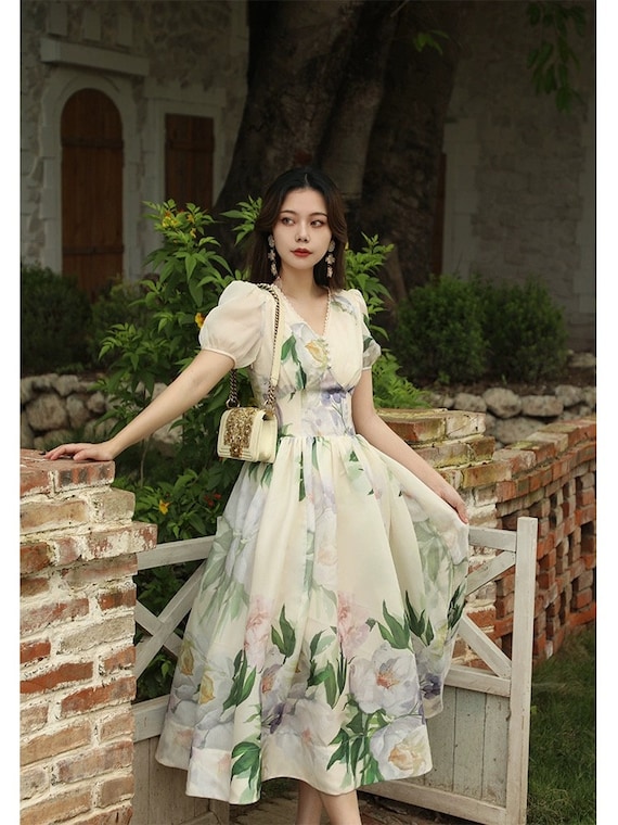 Mr. Water New York V Neck Summer Dress, Retro French Style