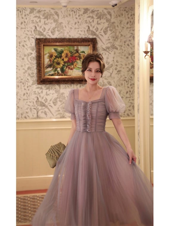 Women Mesh Long Dress Floral Layered Fairy Princess Bridal Evening Gown  Cute New