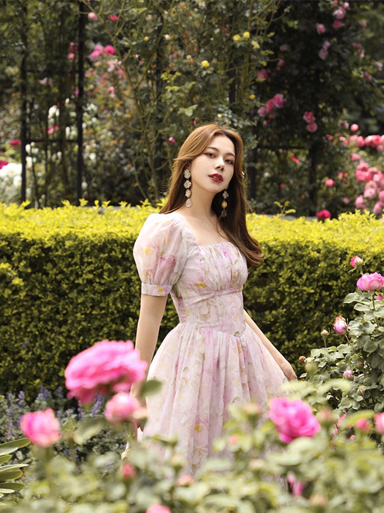 Mr. Water New York Summer Pastel Pink Flower Dress. Organza