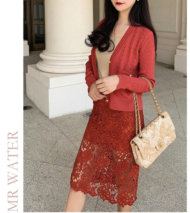 Mr RedPink. Lace Flower High Waist Skirt Water Retro Style Lace Skirt