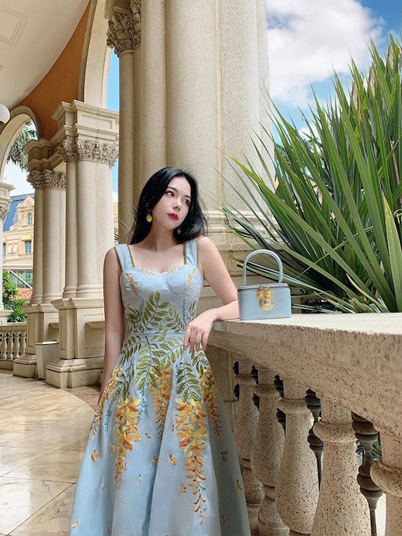 Mr. Water New York 100 Natural Lined Dress Full Embroidery Dress. Hand Made Summer Dress. Etsy