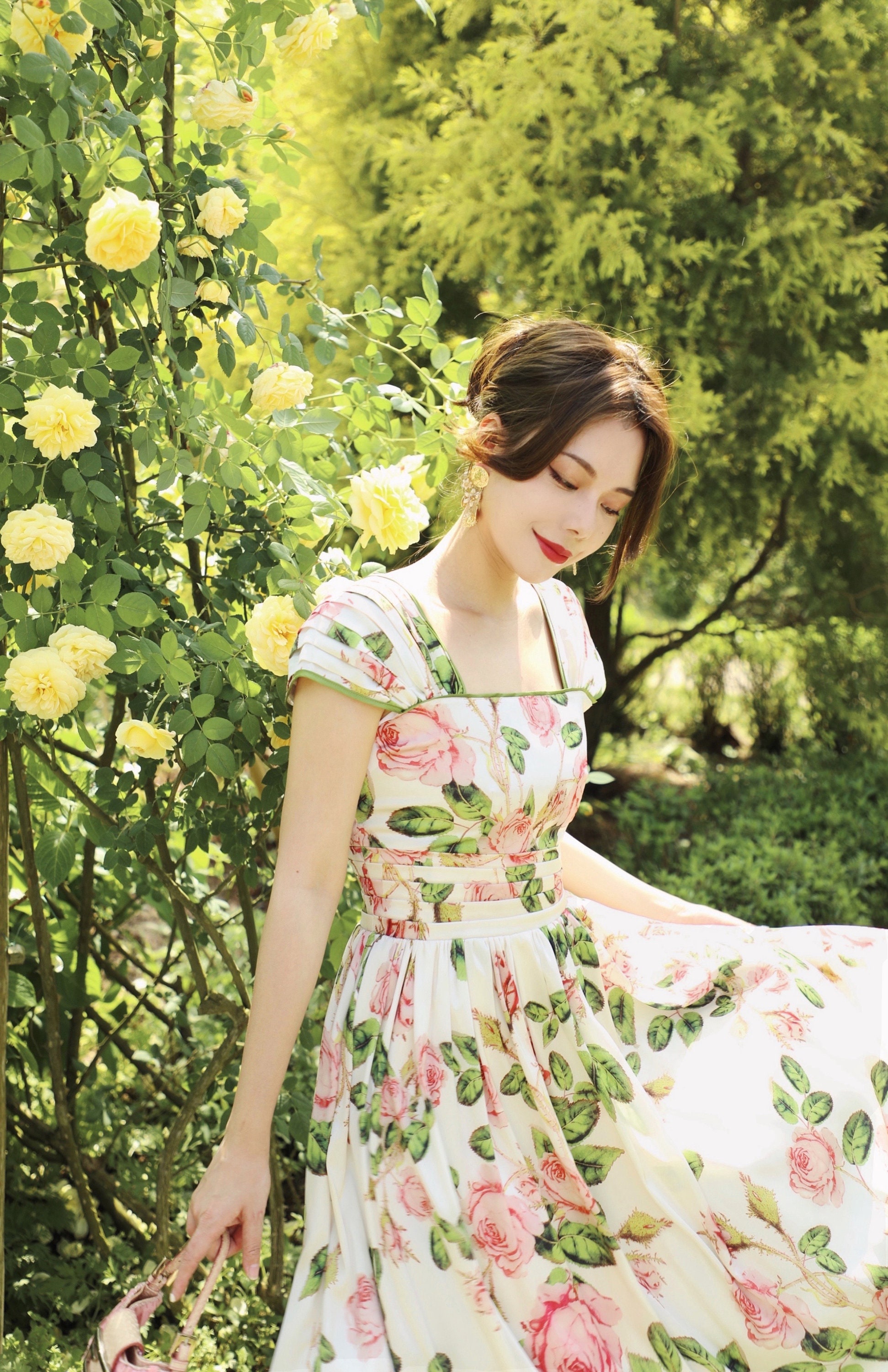 Discontinued---vintage Rose Print Dress - Recycled Polyester
