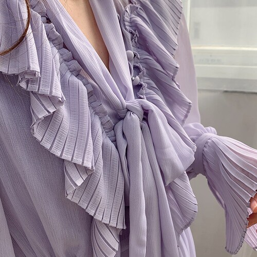 Mr. Water New York shops Romantic Lavender Long Sleeve Dress. Ruffles and Folds Design. Free Camisole Dress in included.