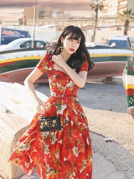 red flower dress