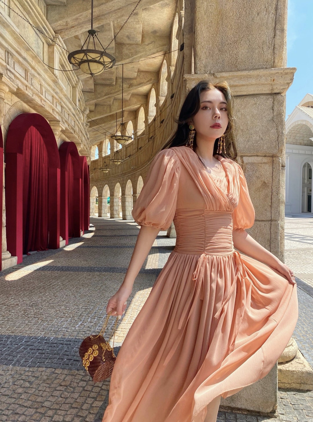 Water New York Mesh Dress, V Neck, Half Sleeve Event Dress