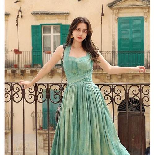green tie dye dress Ruched Long Sleeve Rayon Blend Off Shoulder, Riannon Textured Maxi in Green, Size M, Online Clothing Store. Staud Women's Ellison Midi Dress
