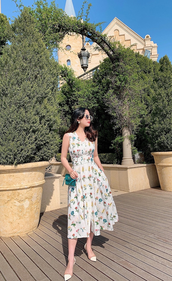 Embroidered Linen Maxi Dress: Floral Boho Sleeveless Dress with Pockets Embroidered Linen Maxi Dress: Floral Boho Sleeveless Dress with Pockets