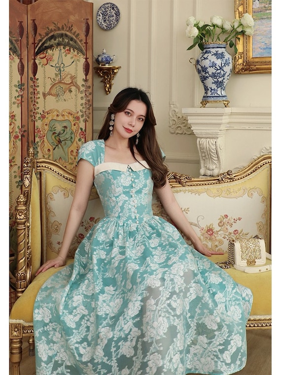 urban vintage french floral floor length dress Elegant French Floral Lace Slip Dress