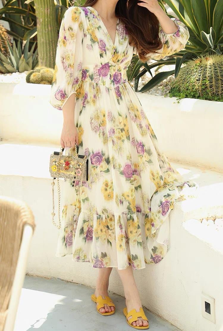 chiffon ornate print midi dress Alie Street Marissa Chiffon Dress in Dark Rose Floral Print