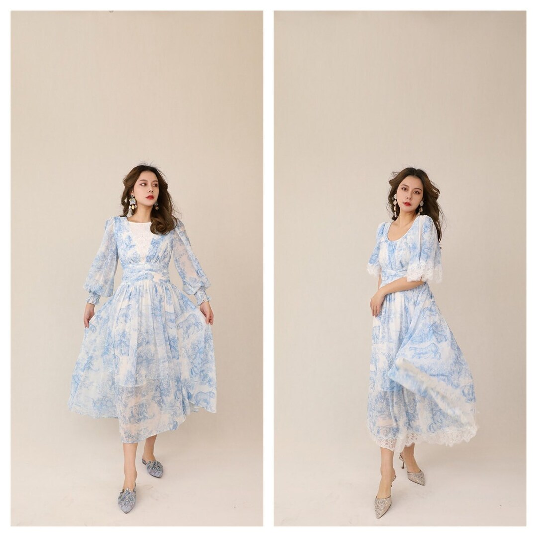 Mr. Water New York Spring 23 Toile De Jouy Chiffon Dress With Hand Sewn  Lace. Two Styles. Fitted and Loose. - Etsy