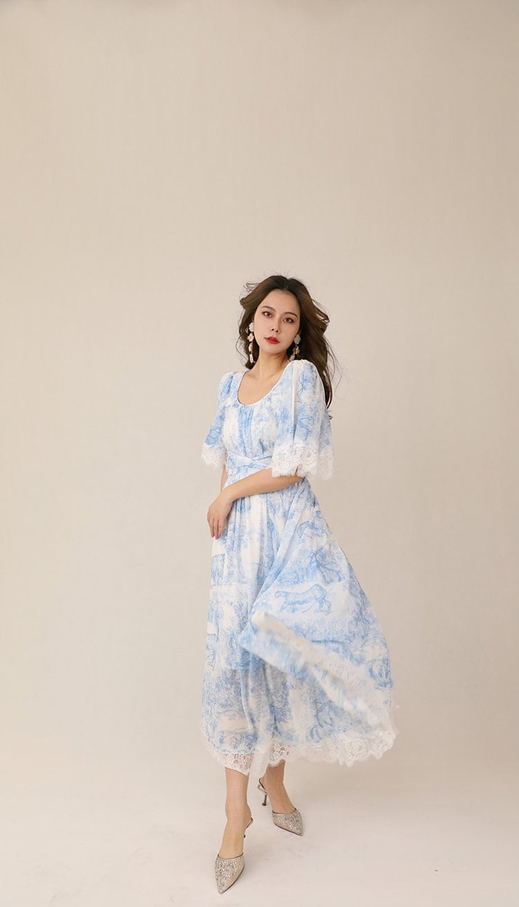 Blue Toile De Jouy Dress - Etsy Blue Toile De Jouy Dress - Etsy