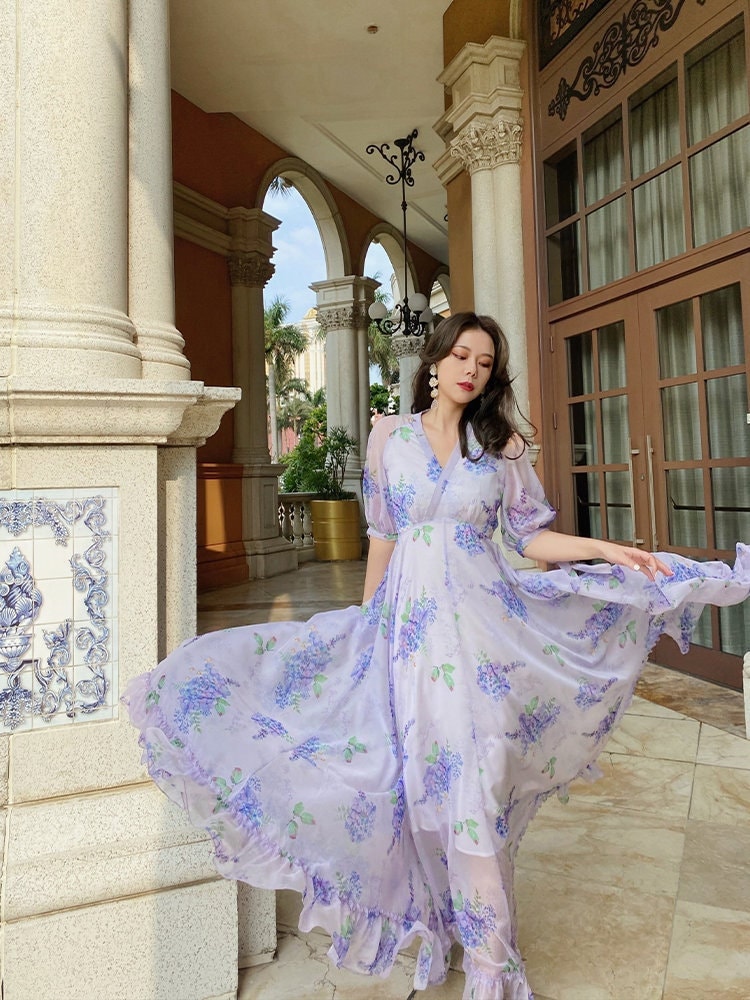 Mr. Water New York Romantic Lavender, Floor Length Dress. Chiffon