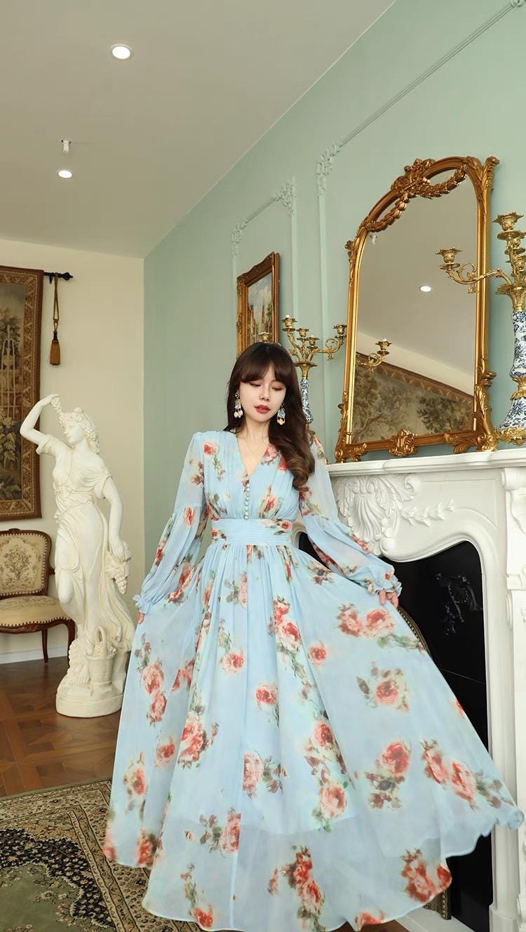 maxi dress long sleeve chiffon Floral Chiffon Maxi Dress Long Sleeve Black / US 4