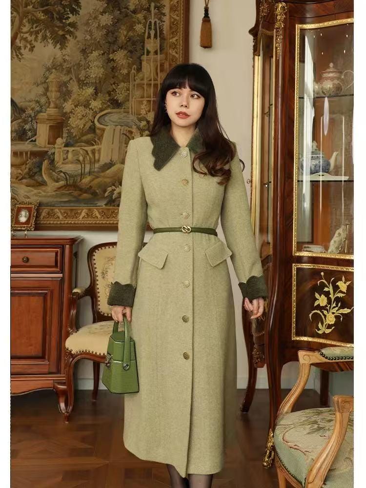 Vintage Wool Coat for Women, 100% Wool Long Winter Coat, Belt