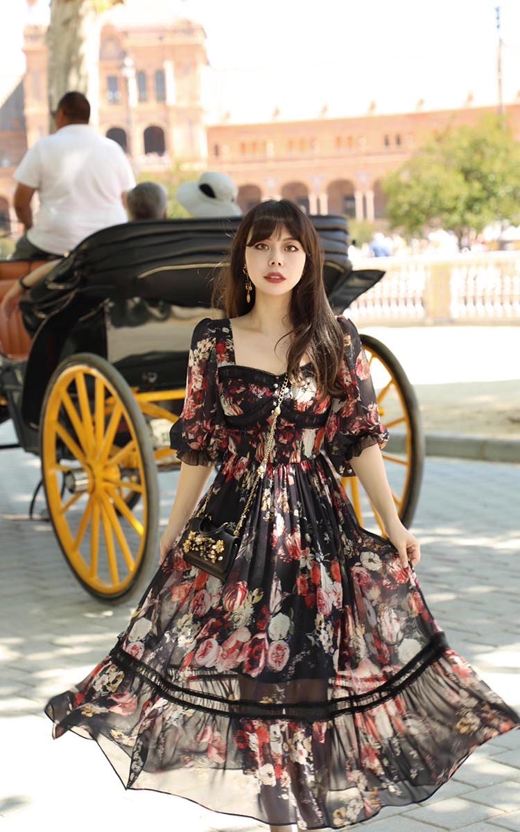 Floral Chiffon Midi Dress - Etsy