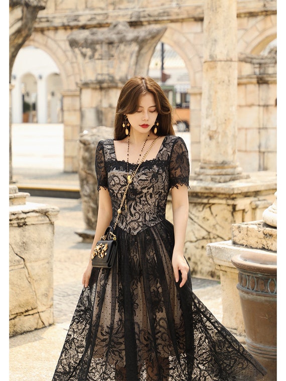 Square neck cheap lace dress
