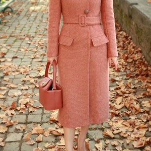 Wool Midi Coat with Fox Fur Collar: Winter Women&#39;s Belted Overcoat