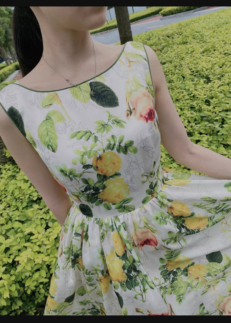 Mr. Water New York Summer Secret Garden Dress. Flower Printed by Japanese Designer. Women's Unique Dress image 9