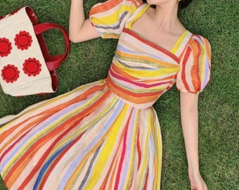 Vestido dulce con mangas abullonadas de verano de Mr. Water New York Rainbow