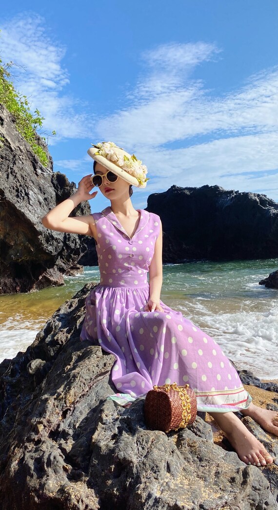 Polka Dot Women's Midi Dress. Retro Dress. Lilac/purple Color, Ivory Dot. - Etsy Polka Dot Women's Midi Dress. Retro Dress. Lilac/purple Color, Ivory Dot. - Etsy