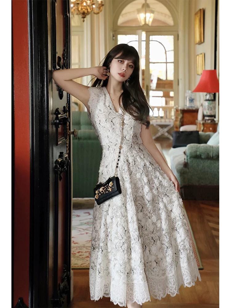 ワンピース VINTAGE LACE DRESS &JACKETLIKEV NECKTOP Amazon.com: Women Vintage Lace Dress Formal Slash Neck Tulle
