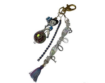 Custom Purse Charm Llavero de piedras preciosas atadas a mano Betty Boop Boho Smiley Face Disco Ball