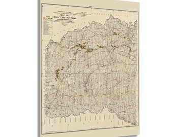 1900 Map Choctaw Nation American Indian territory Wall Art Poster Print Decor