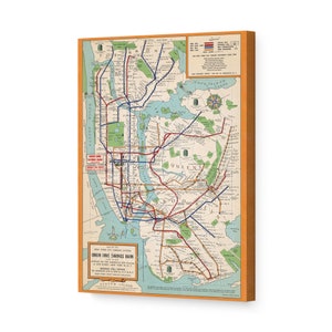 1954 New York City Subway Map  - Canvas Wrap Vintage New York  Subway Map - History Map of New York City Subway System Wall Art Poster