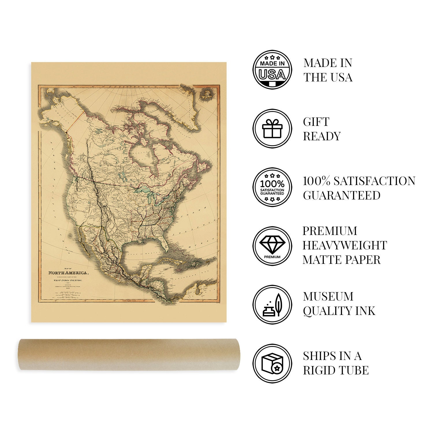 1849 Map of North America Vintage Wall Map of North America Old North ...
