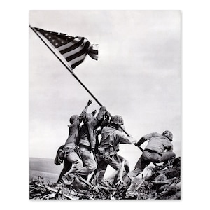 1945 United States Marine Corps Raising the Flag on Iwo Jima Photo Print - Vintage Photo of Flag Raising on Iwo Jima Poster