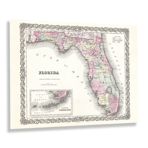 1855 Florida Map Poster - Vintage Florida Map Wall Art Print - History Map of Florida Poster - Old Map of Florida Wall Art