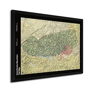 1990 Great Smoky Mountains National Park Trail Map - Framed Vintage Great Smoky Mountains Map Wall Art Poster