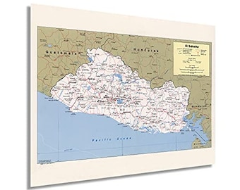 1980 El Salvador Map Poster - Vintage Map of El Salvador - Old Mapa de El Salvador - History Map of  El Salvador Wall Art Poster Print