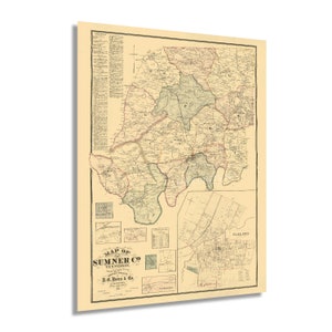 1878 Sumner County Tennessee Map - Tennessee Vintage Map - Old Map of Sumner County Wall Art - Tennessee State Map History Wall Art Poster