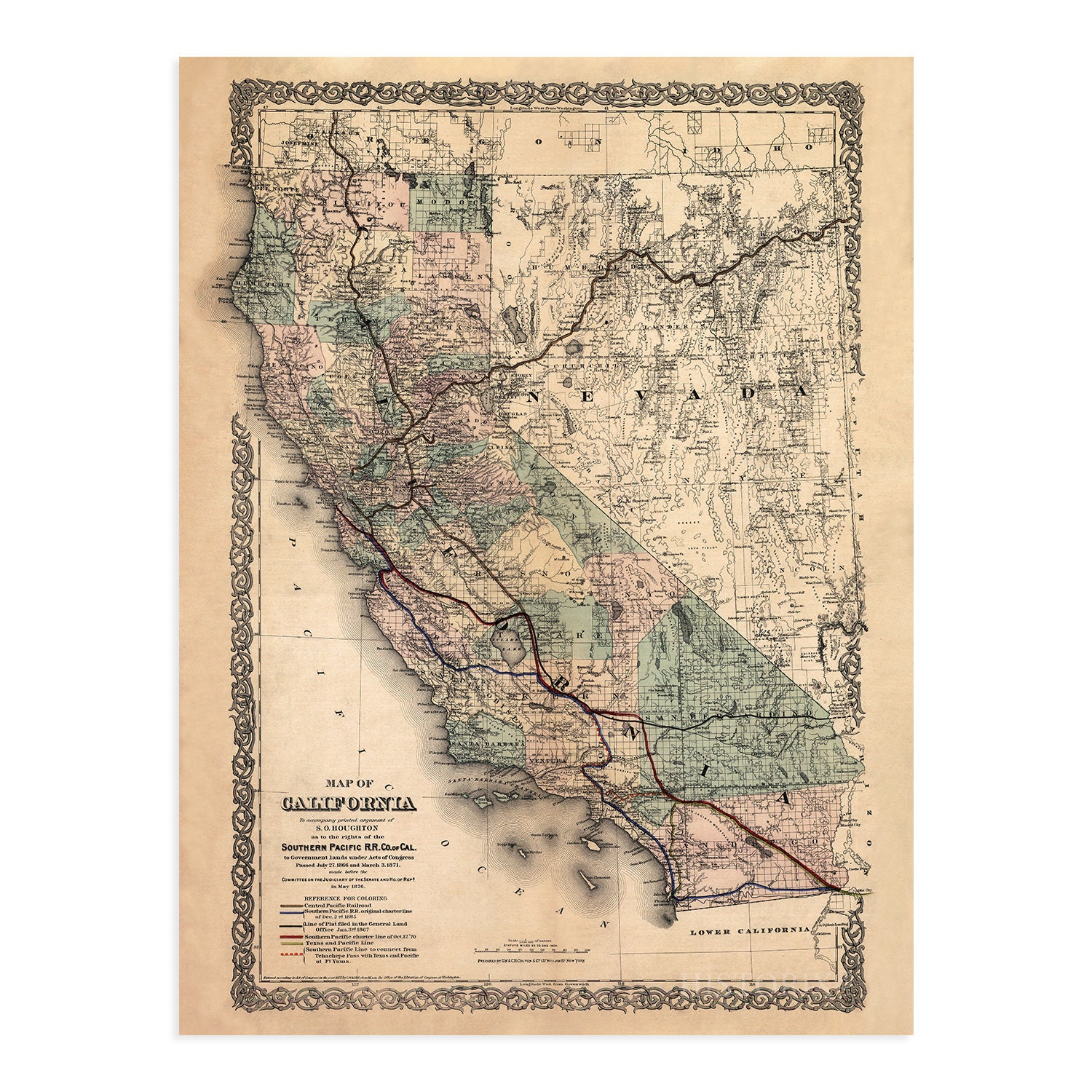 絵画 SOUTHERN CALIFORNIA ARTERIAL MAP Road Map of Southern California including : Santa Barbara