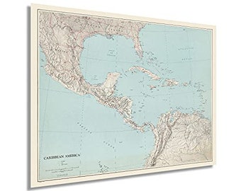 1961 Caribbean America Map - Vintage Caribbean Map -  History Map of the Caribbean America  - Old Caribbean Map Wall Art  Poster