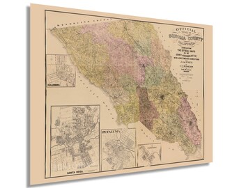 1900 Sonoma Map - Vintage Sonoma County California Map - Old Sonoma County Wall Art - Historic Map of Sonoma County CA Poster Print