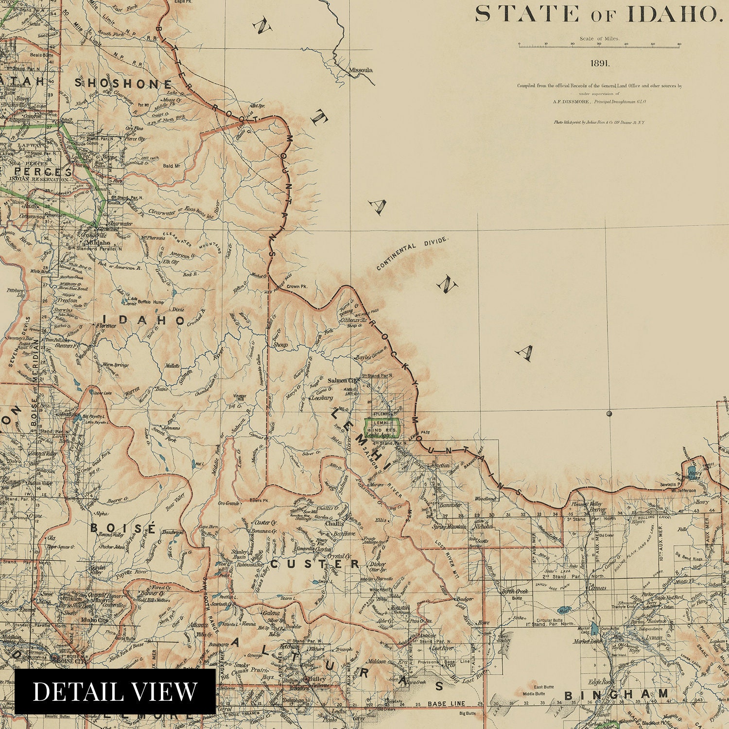 1891 Idaho Map Print - Vintage Idaho Wall Art - Old Map of Idaho Poster ...