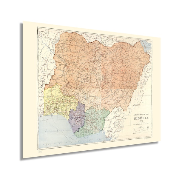 1965 Nigeria Map - Vintage Administrative Map of Nigeria Wall Art - Old Federal Republic of Nigeria West Africa Map Wall Art Poster Print